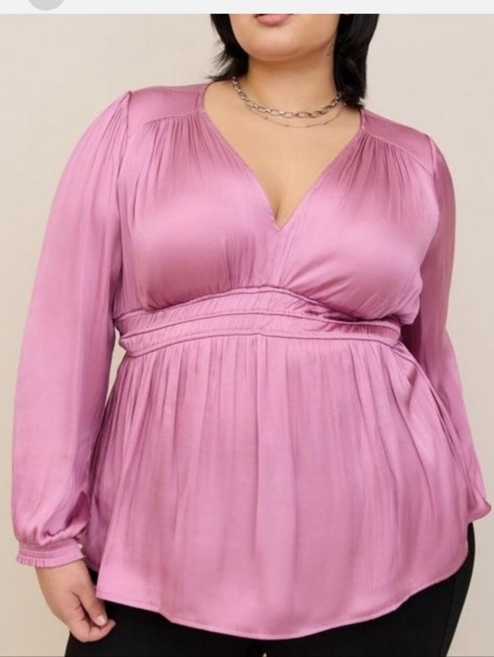 Torrid Pink Satin V-Neck Empire Waist Blouse Sz 4